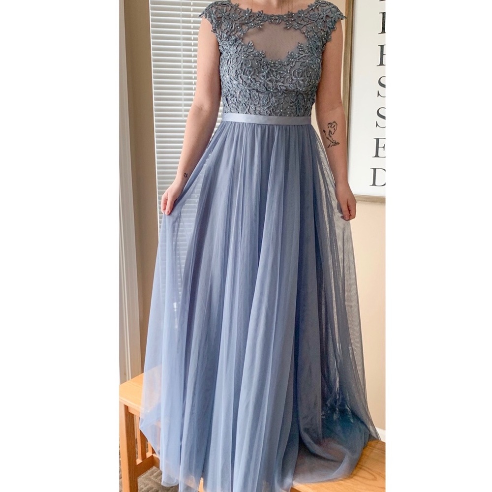 City Triangles Floral Lace Mesh A-Line Prom Dress